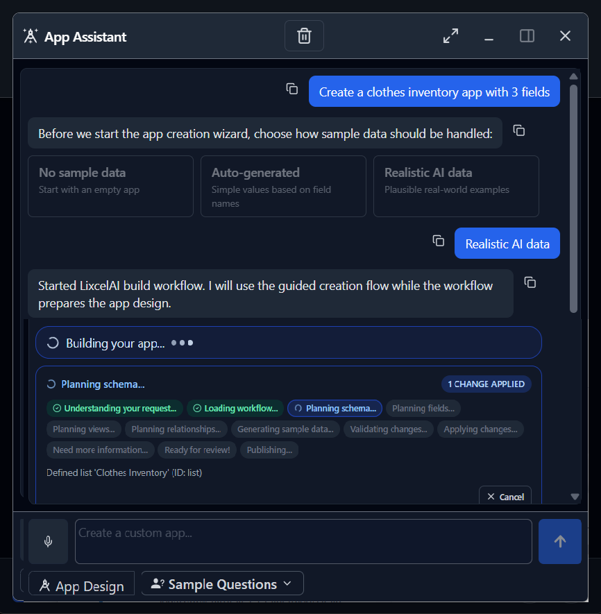 App Assistant build process step 1