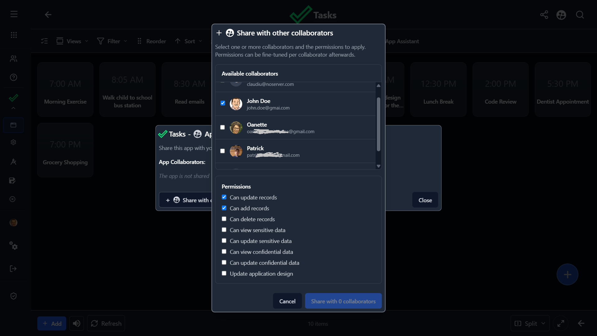 Sharing an app with collaborators
