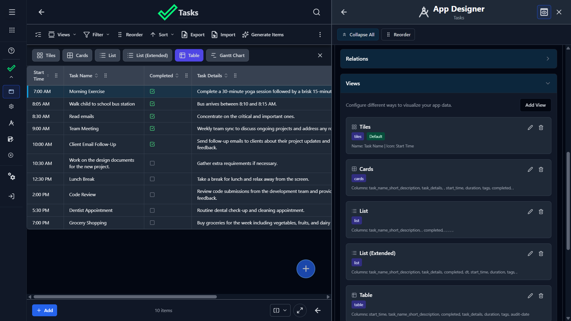 Lixcel app designer views