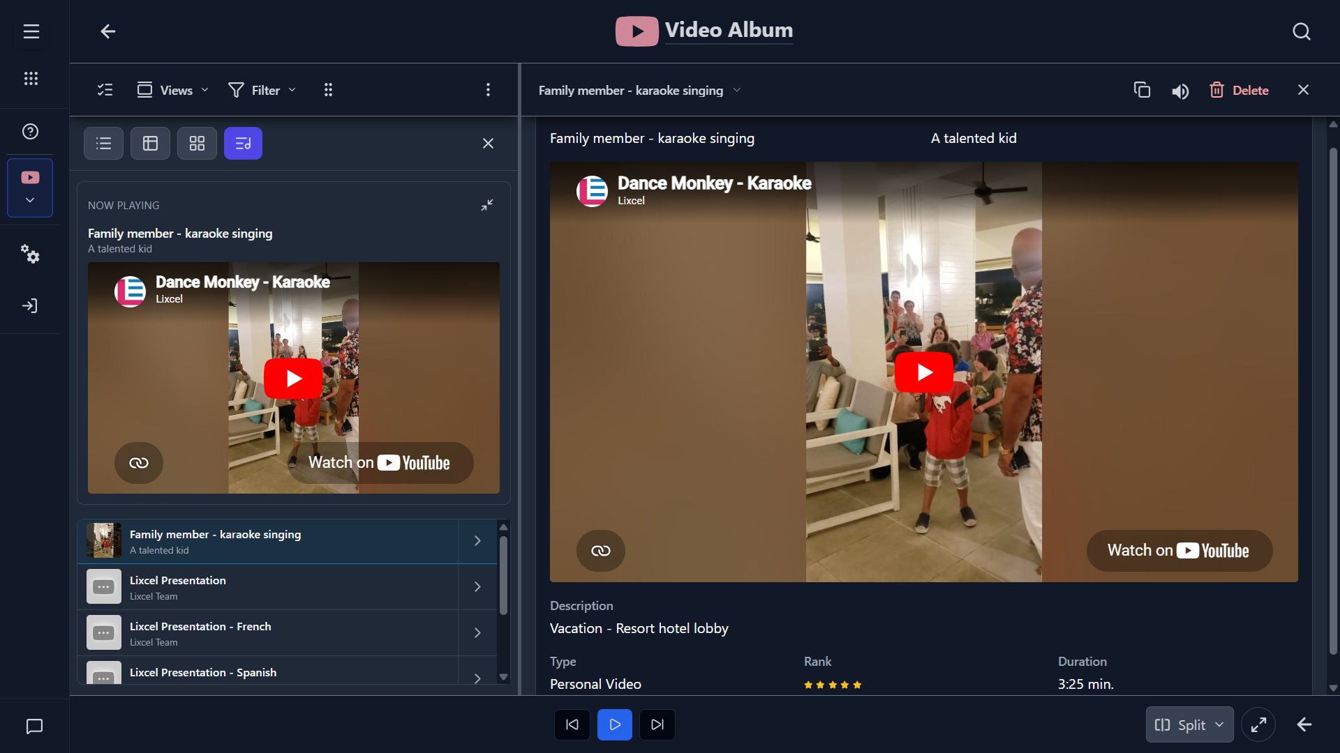 Lixcel video album app