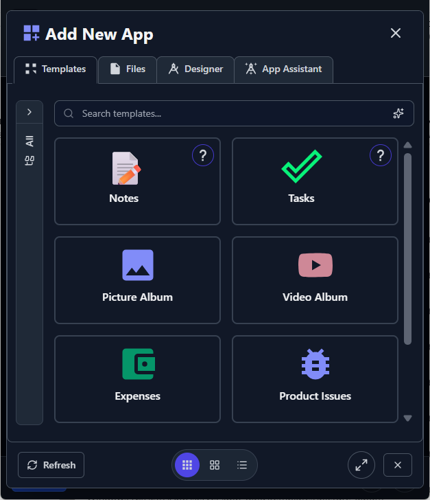 Lixcel app templates including notes and tasks