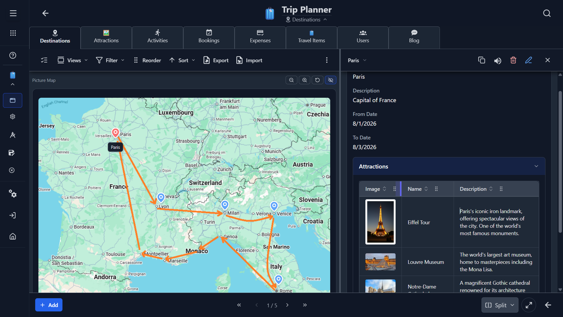 Lixcel trip planner app